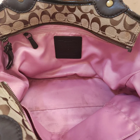 Coach 12369 Bleecker Khaki Jacquard Sig C with Brown Leather Trim Tote Bag Purse - Picture 5 of 7